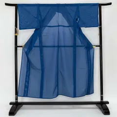 色無地 夏 絽 夏用 洗える着物 裄63cm 身丈149.7cm お洒落着 普段着 礼装 ポリエステル 青 美品 S サイズ 4352