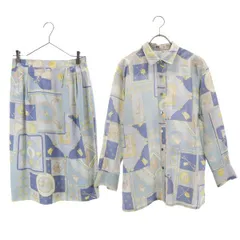 ダックス シルクブレンド 乗馬柄 シャツ スカート上下セットアップ 9R ブルー系 DAKS レディース  【R221102】 【中古】 【PD】