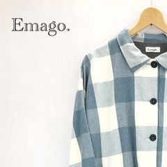 Emago イマゴ コットン ボックスチェック スタンドカラー ジャケット 1801815 シャツ コート ワンピース 羽織 ハオリ フリー ブルー アイボリー レディース