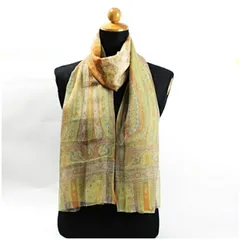 エトロ シルク ストール 大判 長方形 ベージュ×オレンジ ペイズリー柄