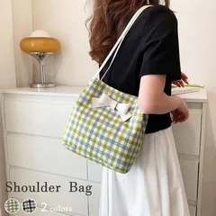 ショルダーバッグ チェック柄 リボン かわいい オシャレ 軽量 軽い キャンバス