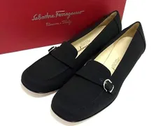 ■美品■ Salvatore Ferragamo フェラガモ ガンチーニ ナイロン ヒール パンプス サイズ 6 1/2 (約23.5㎝) 靴 ブラック系 DJ8196