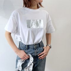 綿天竺　オーバーサイズ　箔プリント　Tシャツ