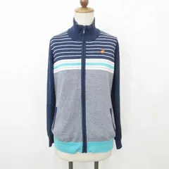パラディーゾ Paradiso ゴルフ ジャケット ニット 長袖 ジップアップ 蓄熱 防寒 ボーダー ネイビー ホワイト グリーン 紺 白 L 
