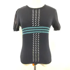 三陽商会製★BURBERRY BLUE LABEL【バーバリーブルーレーベル】 半袖ニットセーター【レディースM/黒/black】コットン/Tops/knit◆BJ045-d