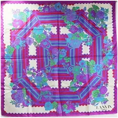 ランバン シルク スカーフ ホワイト パープル 花柄 中古 ABランク