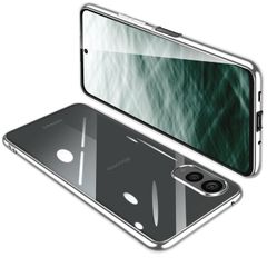 【在庫一掃】Arrows N F-51C ケース クリア 全面保護 カバー 透明 スマホケース 耐衝撃 軽量 メッキ加工 TPU 薄型 ストラップホール付き 滑り止め 落下防止（シルバー）