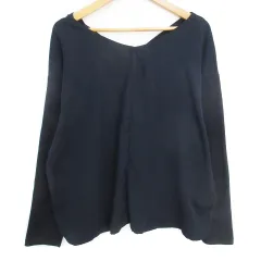 アースミュージック&エコロジー EARTH MUSIC & ECOLOGY カットソー 長袖 Vネック 切替 透け感 無地 F 紺 ネイビー /FF24