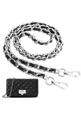 ひも バッグ修理 ショルダーバッグ 交換用 持ち手ストラップ チェーンショルダーストラップ ショルダースト ショルダースト 単品 ラップ バッグ用 バッグ用 ショルダーストラップ 約120cm (チェーン [VEAGIA] 黒＋銀)