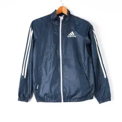 アディダス ナイロンジャケット 袖ライン スポーツウェア アウター クライマプルーフ レディース Mサイズ ネイビー adidas 【中古】