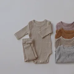 新品　長袖ロンパース&レギンス2点セット　カバーオール　ベビー　新生児　出産祝い　女の子　男の子　春秋冬　ナチュラル　無地　北欧　赤ちゃん　産後　産前　ハイハイ　つなぎ服　シンプル　ユニセックス