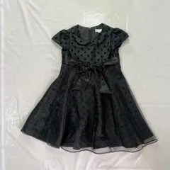 美品 anyFAM エニィファム 女の子 子供用ドレス  ワンピース 120㎝ ブラック ドット柄 リボン シフォン 丸襟 かわいい 発表会 結婚式 セレモニー  フォーマル 入園式