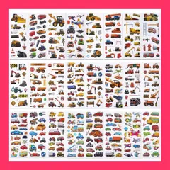 SANNIX 48シート 子供シール ご褒美シール 車 大量 乗り物シール ぷくぷくシール ごほうびシール 恐竜 シール 手帳シール 乗り物と恐竜