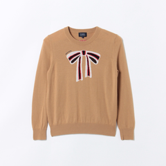 【認定リユース品】リボンインターシャ クルーネックニット プルオーバー