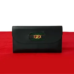 極 美品 GUCCI グッチ オールドグッチ ヴィンテージ シェリーライン GG ロゴ 金具 レザー 本革 長財布 ウォレット ブラック 20639