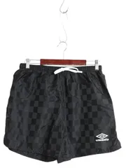 【お得なクーポン配布中!】 90s USA製 アンブロ ナイロン ショートパンツ メンズ L 古着 オールド チェック ショーツ スポーツ トレーニング ワンポイント 黒 サッカー