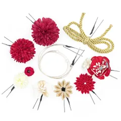 髪飾り 成人式 赤 振袖 前撮り 袴 白 ゴールド シルバー ちりめん つまみ細工 水引 組紐 和柄 小さい 9点セット 着物 和装 か No.12-0885