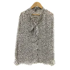 ガルボ GARBO シアーシャツ ブラウス 長袖 ボウタイ ヒョウ柄 レオパード柄 M-L マルチカラー ベージュ /YS9
