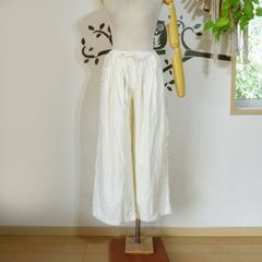 asana HEMP100% デニム風 フリンジ パンツ●きなり