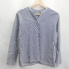 ◇ ⊂ A day in the life UNITED ARROWS ストライプ スキッパーカラー 長袖 シャツ サイズF ネイビー レディース E  【1502030023718】