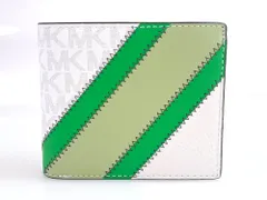 新品　未使用　マイケルコース　MICHAELKORS　シグネチャー　PVCレザー　小銭入れ付　二つ折り財布　ホワイト×グリーン　送料無料