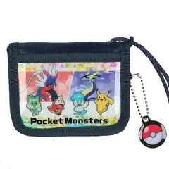 ひも付き ウォレット ポケモンSVネイビー：171133969 キャラクター | コライドン ミライドン ピカチュウ ポケモン POKEMON スカーレット バイオレット 紐付 首かけ 財布 コインケース 小銭入れ パスケース 二つ折り 子供 男の子 小学生