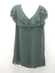 ◇ ZARA BASIC ドット 水玉 薄手 フリル 半袖 ひざ丈 ワンピース サイズXL ブラック レディース E  【1309040002012】