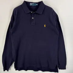 古着 90's/90年代 ポロバイラルフローレン Polo by Ralph Lauren 長袖 ポロシャツ ワンポイント ロゴ 刺繍 2ボタン M  ネイビー 無地 メンズ