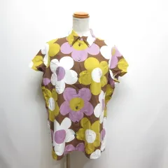 CELINE - セリーヌ CELINE 花柄 フラワー 半袖 シャツ ブラウス 38 茶ブラウン セリーヌ CELINE 花柄 フラワー 半袖 シャツ ブラウス 38 茶