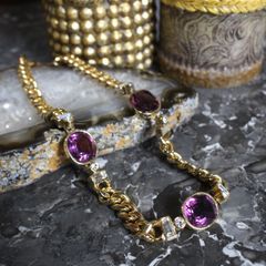 USA VINTAGE CINER COLOR STONE CHAIN DESIGN CHOKER NECKLACE/アメリカ古着カラーストーンチェーンデザインチョーカーネックレス