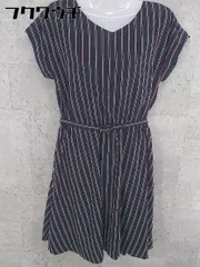 ◇ ◎ any SiS エニィスィス ウエストベルト付ストライプ フレンチスリーブ 膝丈 ワンピース サイズ3 ネイビー系 レディース 【1101270006460】