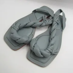 ザラ フラットサンダル 編み込みレザー 靴 レディース 37サイズ 水色 ZARA 【中古】