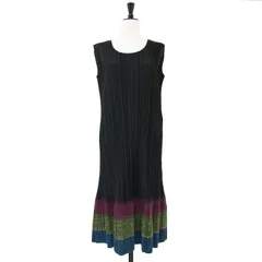 美品 PLEATS PLEASE プリーツプリーズ ワンピース ブラック系 サイズ:3(L) プリーツ ノースリーブ フレア ワンピース / 切替 膝下 Aライン 裾ライン トップス ドレス 日本製【レディース】