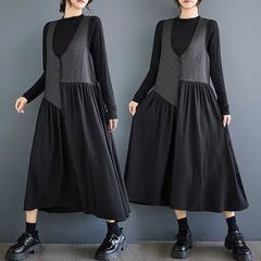 希少！】プリーツ高級感ロング ワンピース ドレス モード系