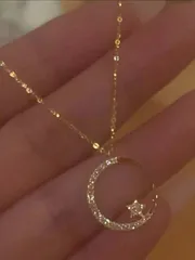 ジュエリー レディース ネックレス ペンダント 1個 エレガントなラインストーン付きスター&ムーンネックレス、ミニマリストでかわいいクラビクルチェーン、パーティーやギフトに最適