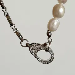 シルバー　ジルコニアカニカン×淡水パール シンプル　ネックレス☺︎