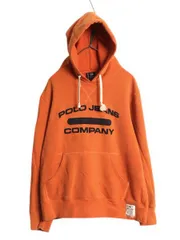 【お得なクーポン配布中!】 ポロジーンズ ラルフローレン スウェット フード パーカー メンズ M / プルオーバー 裏起毛 ロゴ 刺繍 ヘビーウェイト トレーナー オレンジ