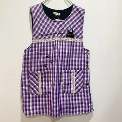 I･G･F アイジーーエフ　グローリー　新品未使用　タグ付き　レディース　エプロン　フリース　袖なしスモック　チェック　総柄　アップリケ　刺繍　ネコ　クローバー　レース　パープル　ホワイト　マルチカラー　保育士　介護士　幼稚園　かわいい　SU468h898