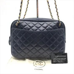 良品 CHANEL シャネル ココマーク マトラッセ ラムスキン ヴィンテージ チェーン ショルダー トート バッグ ネイビー ブランドa8762