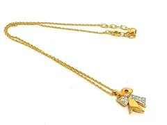 ■美品■ NINA RICCI ニナリッチ ラインストーン リボン ネックレス ペンダント アクセサリー ゴールド系×シルバー系 DH9545