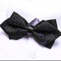 蝶ネクタイ ペイズリー柄 ブラック 黒色 メンズ ワンタッチ ボウタイ 結婚式 フック式 簡単着脱 プレゼント