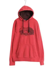 【お得なクーポン配布中!】 ノースフェイス プリント スウェット フード パーカー メンズ M プルオーバー 裏起毛 トレーナー アウトドア グラフィック ツートン レッド