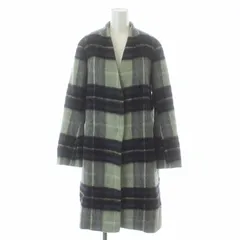トランスワーク TRANS WORK ノーカラーコート ロング チェック柄 モヘヤ混 38 M 紫 パープル 緑 グリーン /KLのサムネイル