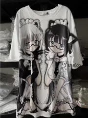 眼鏡小猫痛T アーカルチャーブラックホワイトアニメ萌可愛漫画プリント半袖Tシャツ ゆったりトップス