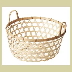 『竹』丸タイプバスケット（両手持ち）「40×19cm」　※アジアン,リーズナブル,和風,ナチュラル,民芸品,まとめ買い,セット割引,竹細工,かご,ざる,編み,トレー,トレイ,陳列,天然素材,大き目
