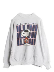 【お得なクーポン配布中!】 80s USA製 スヌーピー カレッジ プリント スウェット メンズ レディース XL 小さめ L 程 ヴィンテージ トレーナー ピーナッツ キャラクター