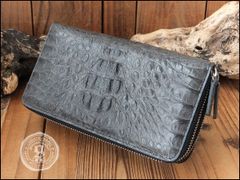 BIGクラウンヘッドカイマンワニ革 Wジッパー 長財布 ビンテージグレー8055