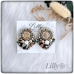 #628インド刺繍リボン/ゴールド/小ぶり/パール/ハンドメイドピアスイヤリング