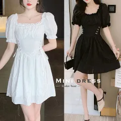 【匿名配送対応】スクエアネック ミニワンピース 花模様 パフスリーブ袖 ミニスカート