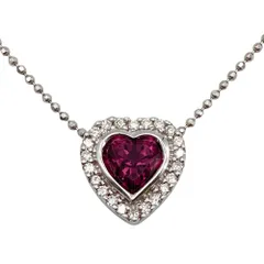 ポンテヴェキオ Ponte Vecchio ハート ネックレス ロードライトガーネット 1.34ct K18WG 4.5g ホワイトゴールド ダイヤモンド レディース【中古】